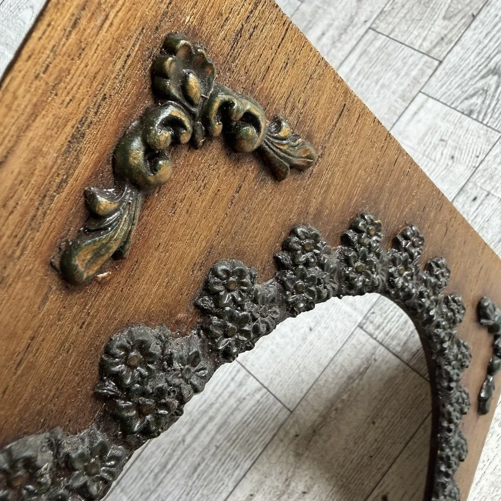 Wood Oval Cut Mat 3D Floral‎ Detailing Ornate Vintage Decorative 12.5 X 10.25